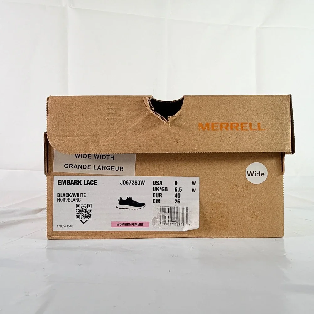 Merrell Embark Lace‎ Black White Womens 9 W Wide Sneaker Running Shoe J067280W